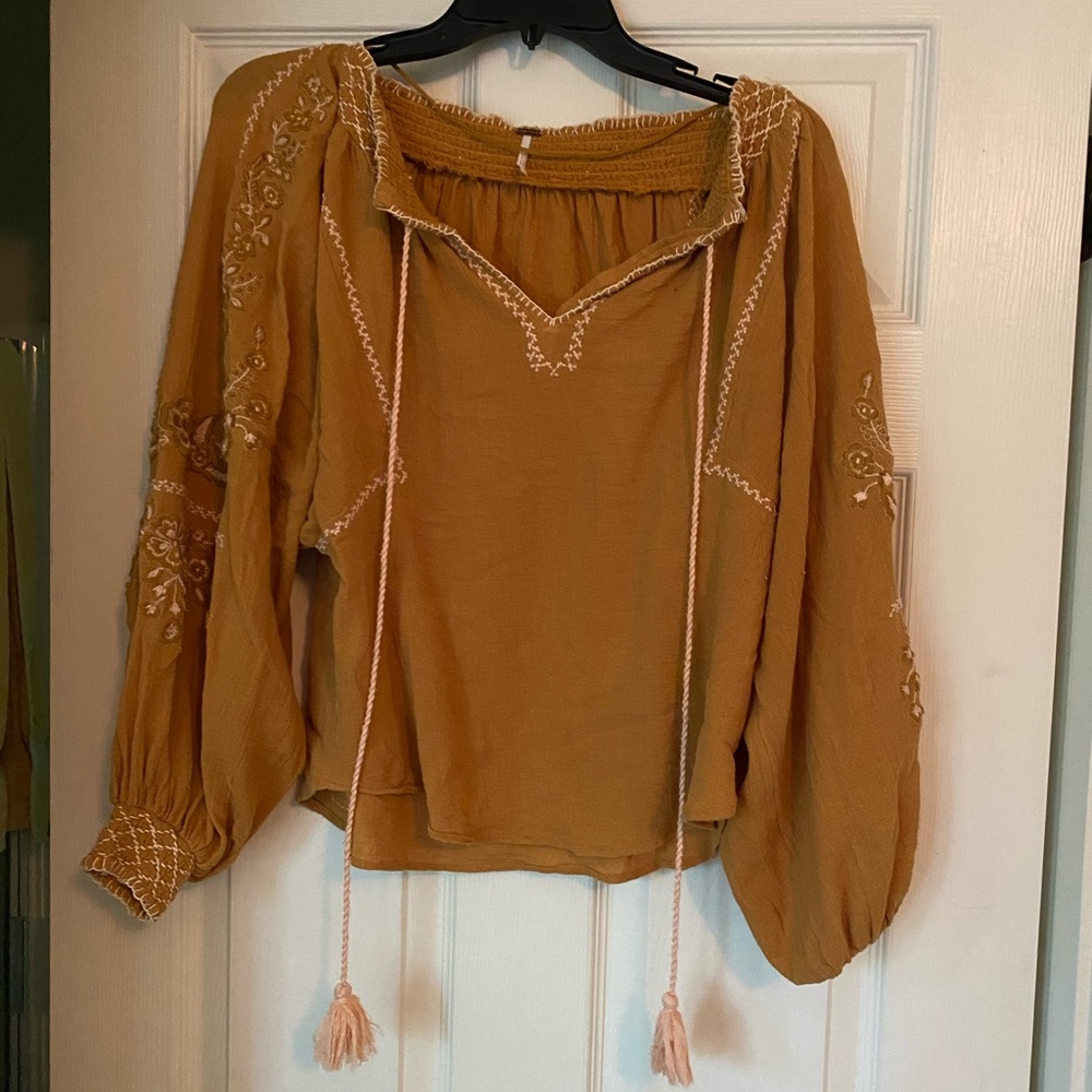 Free People Embroidered Peasant Blouse